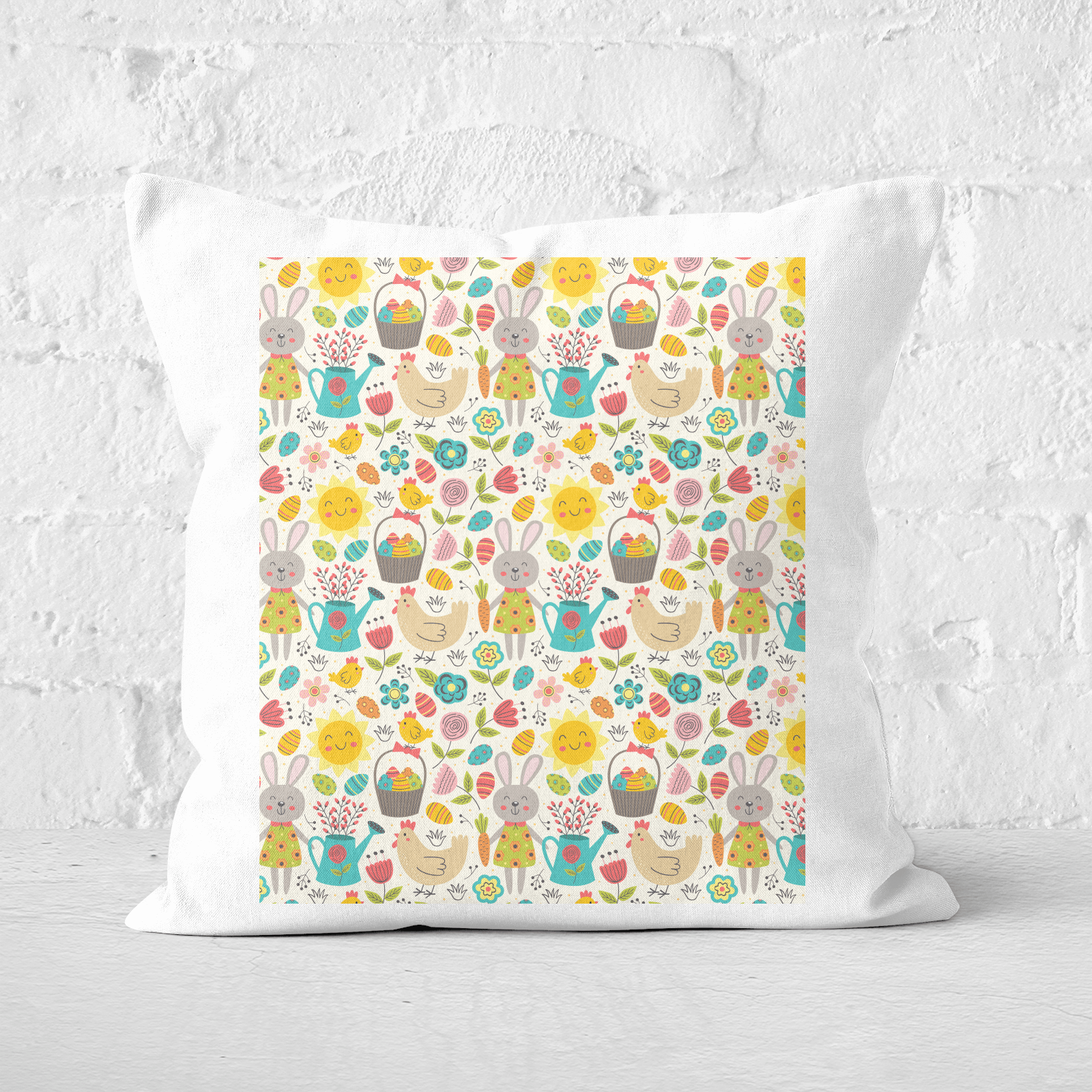 Pressed Flowers Spring Easter Egg Hunt Square Cushion - 60x60cm - Soft Touch