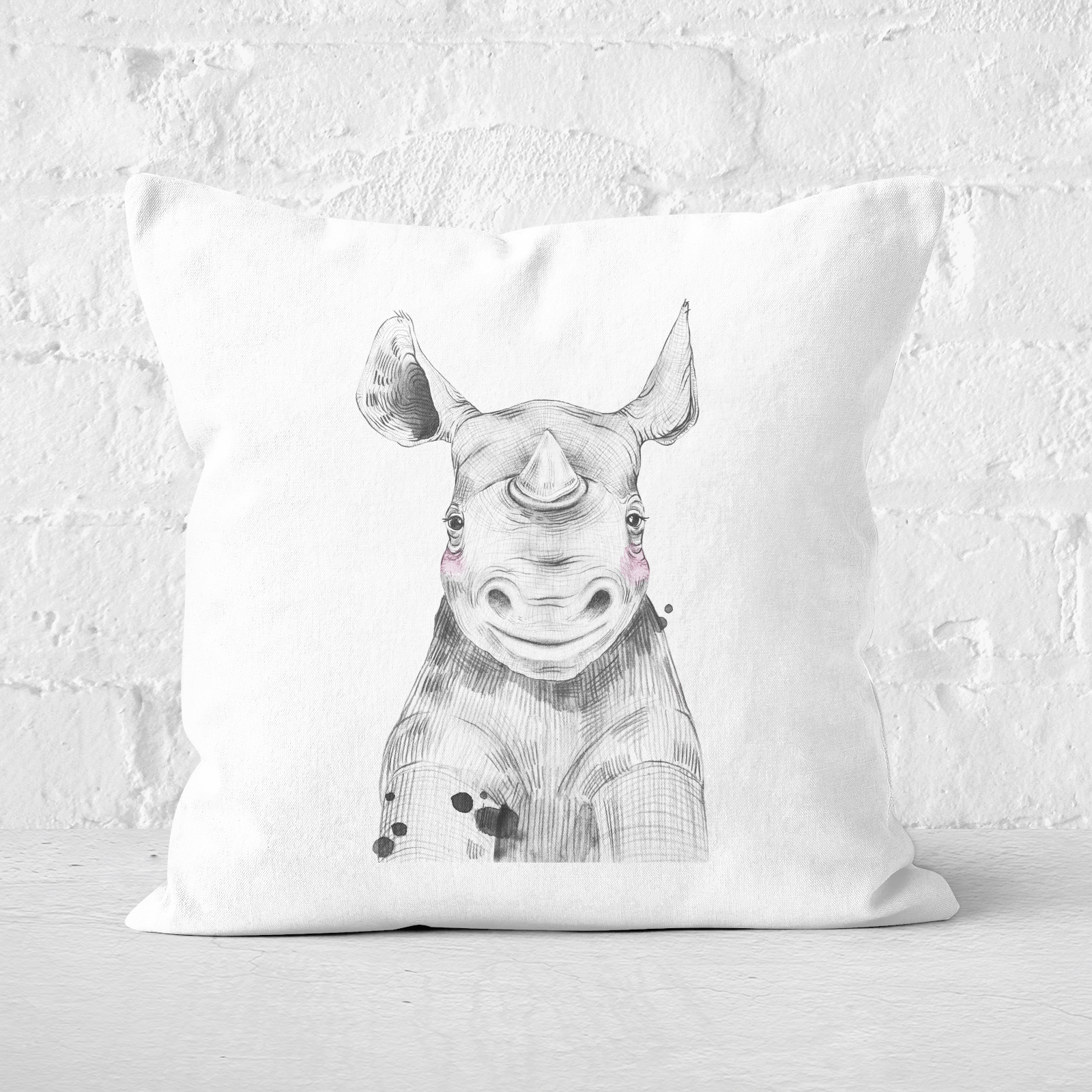 Pressed Flowers Blushed Rhino Square Cushion - 60x60cm - Soft Touch