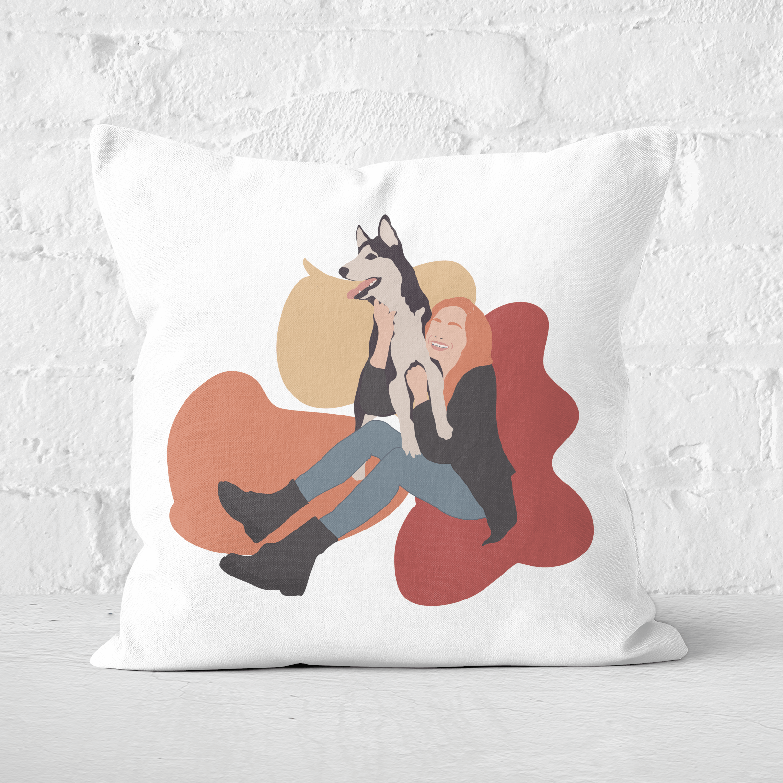Pressed Flowers Doggy Play Time Square Cushion - 50x50cm - Soft Touch