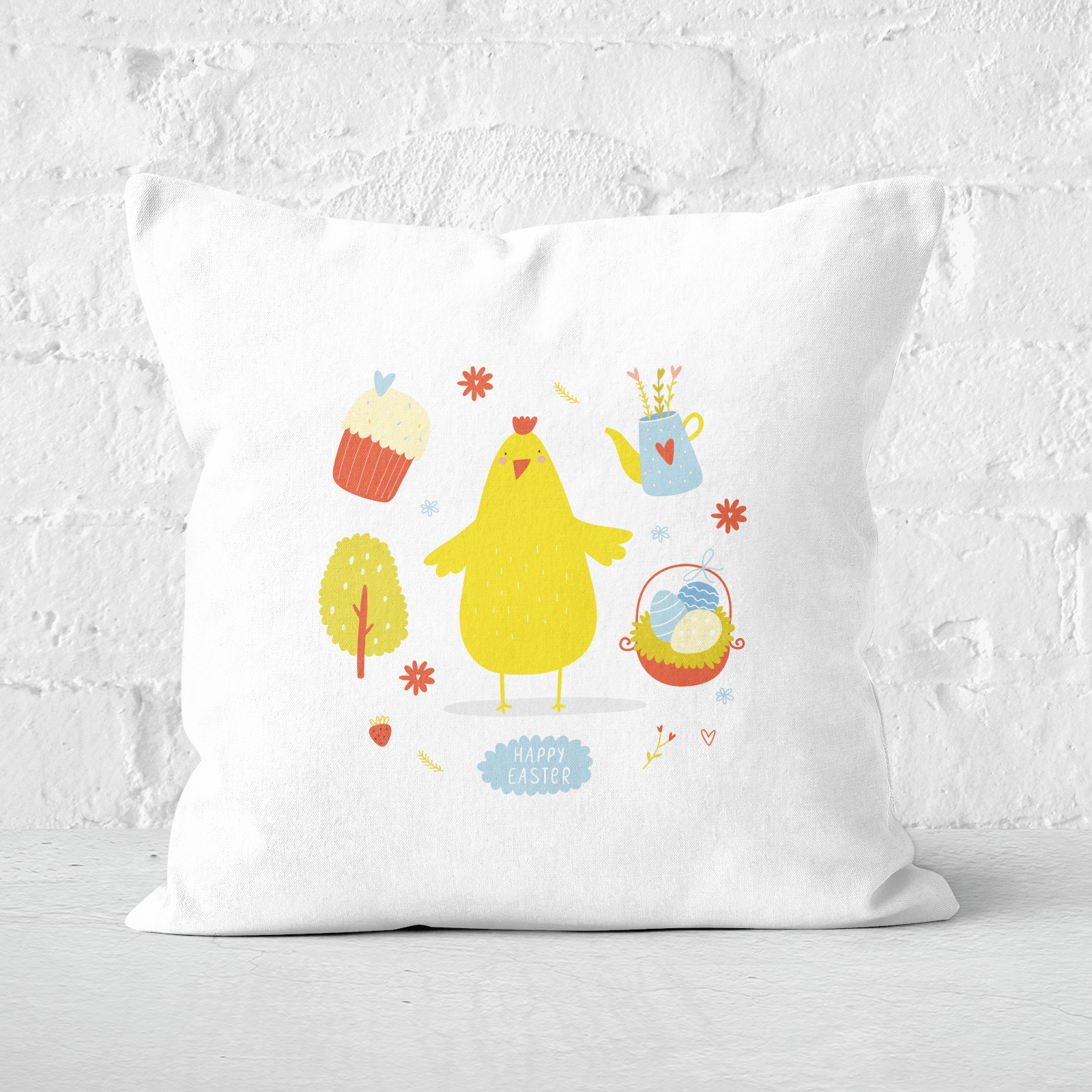 Pressed Flowers Chicks Easter Picnic Square Cushion - 60x60cm - Soft Touch