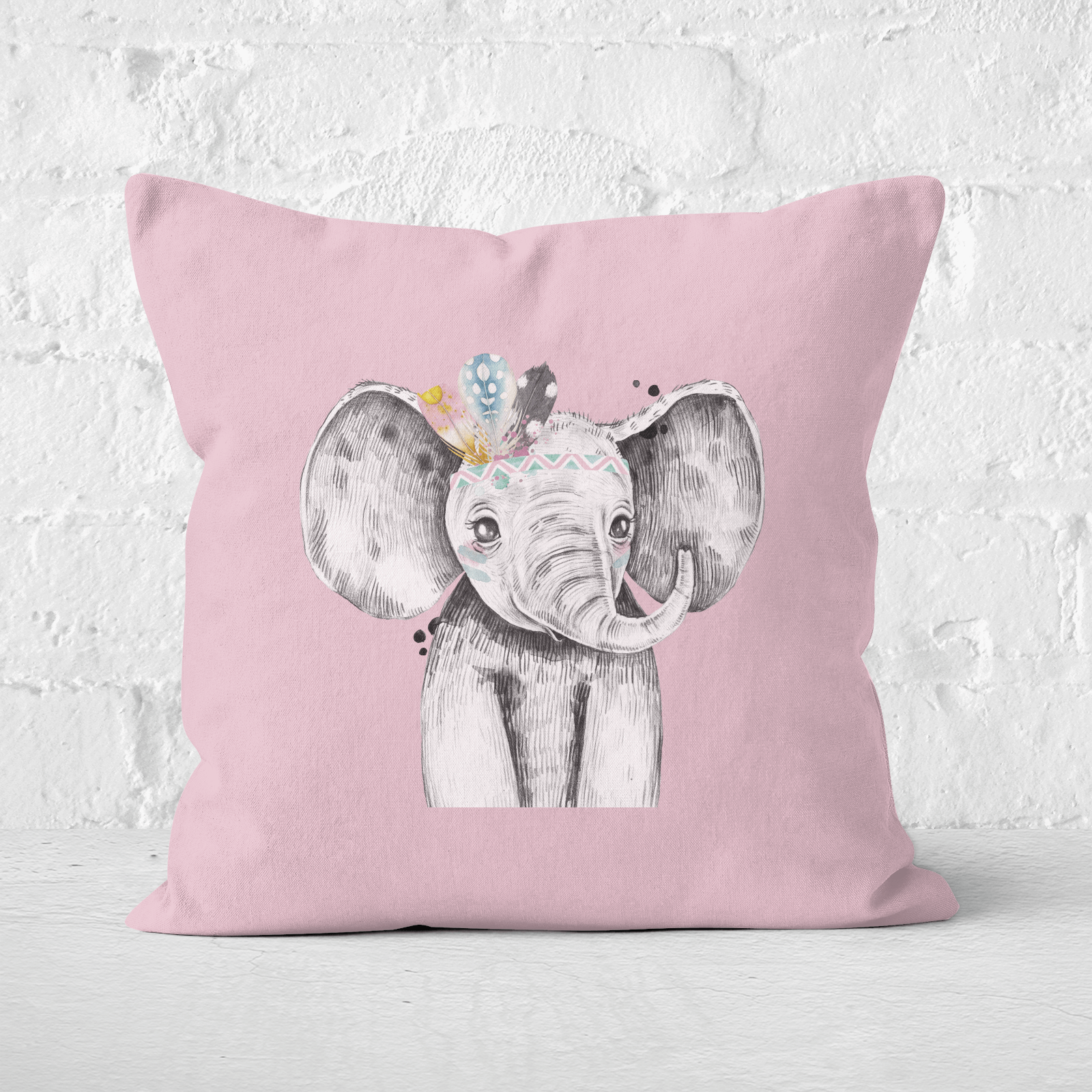 Pressed Flowers Indie Elephant Square Cushion - 60x60cm - Soft Touch