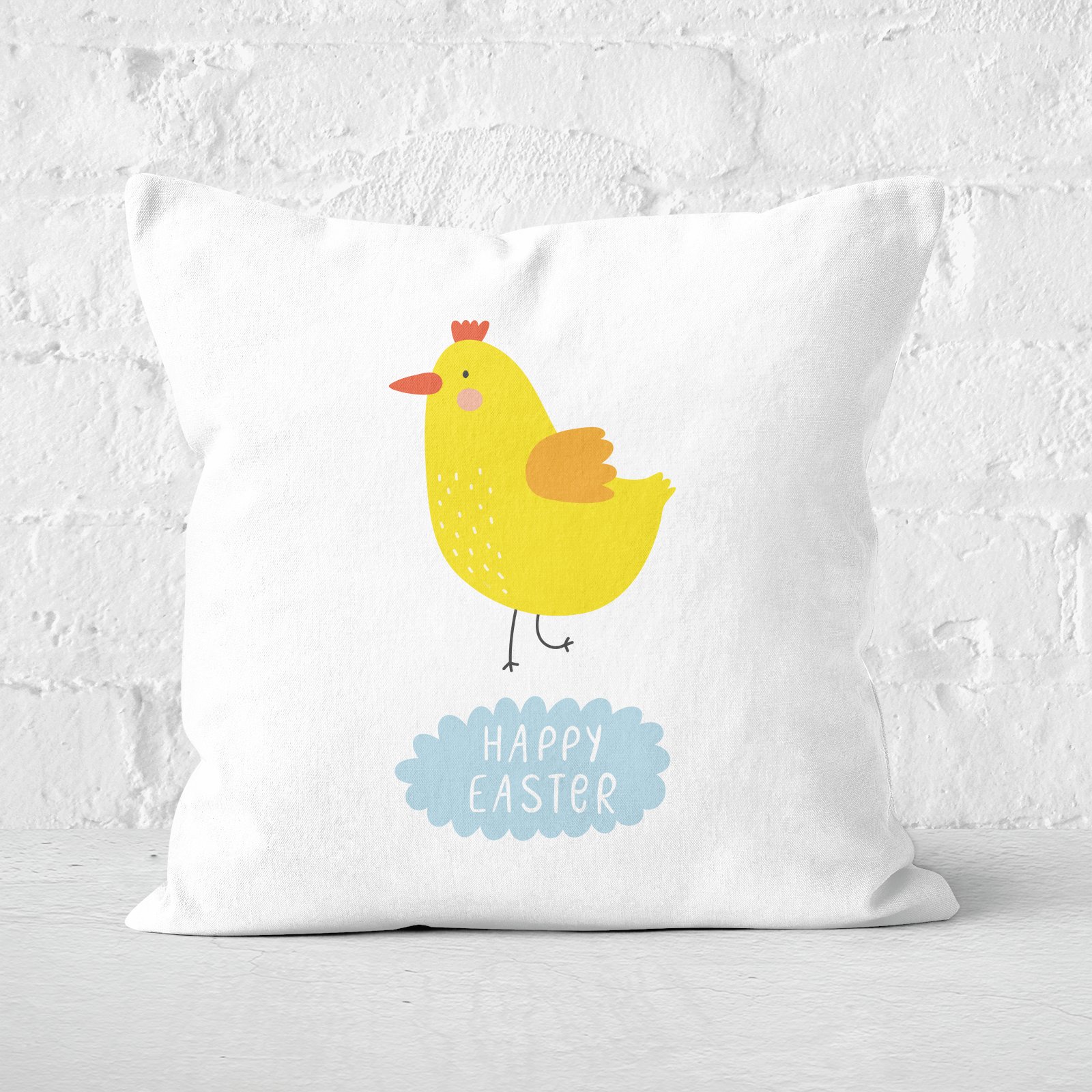 Pressed Flowers Happy Easter Chick Square Cushion - 60x60cm - Soft Touch