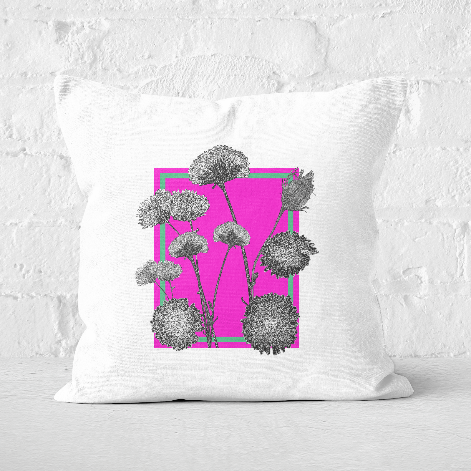 Pressed Flowers Hot Tones Framed Sketched Flowers Square Cushion - 60x60cm - Soft Touch