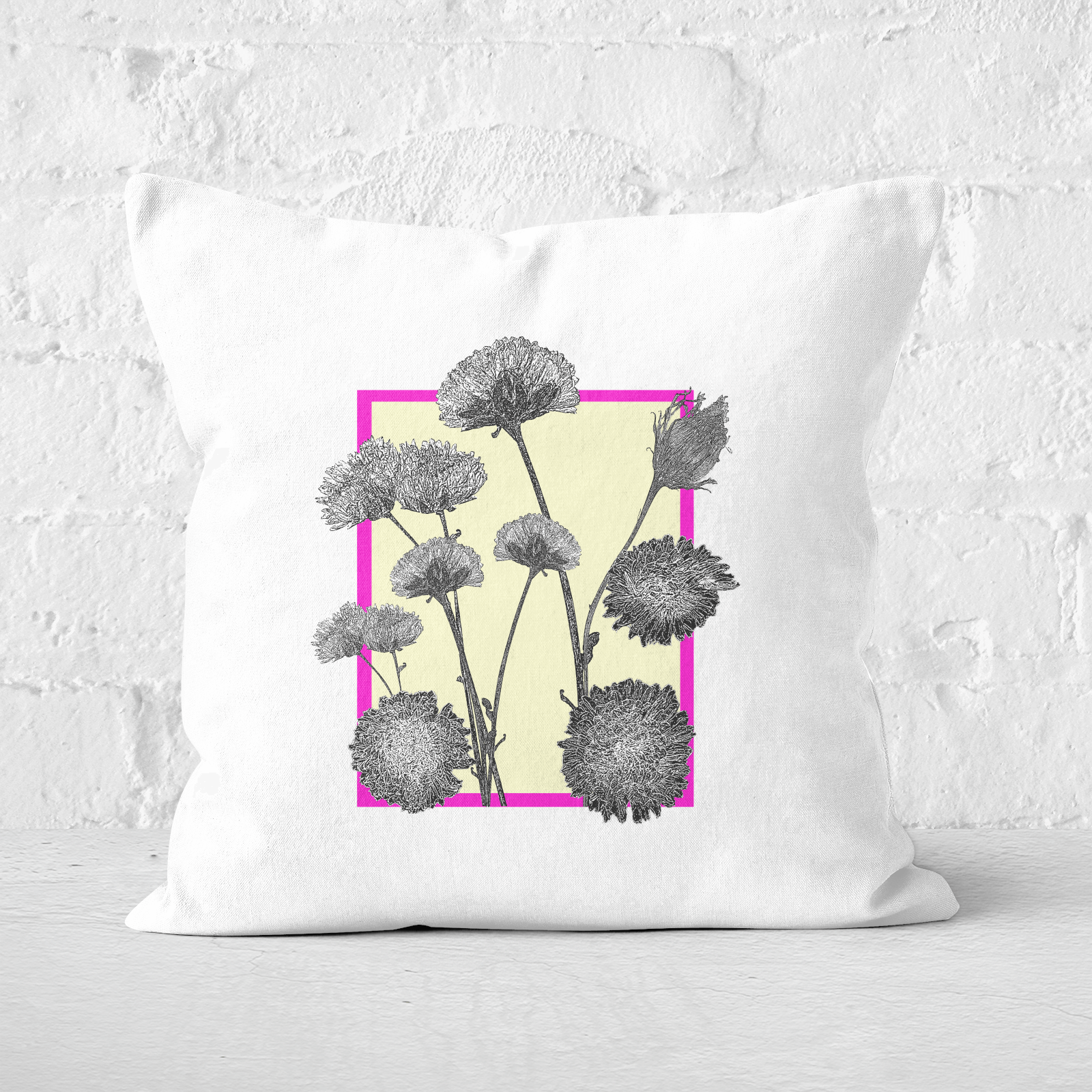 Pressed Flowers Feminine Tones Framed Sketched FLowers Square Cushion - 60x60cm - Soft Touch