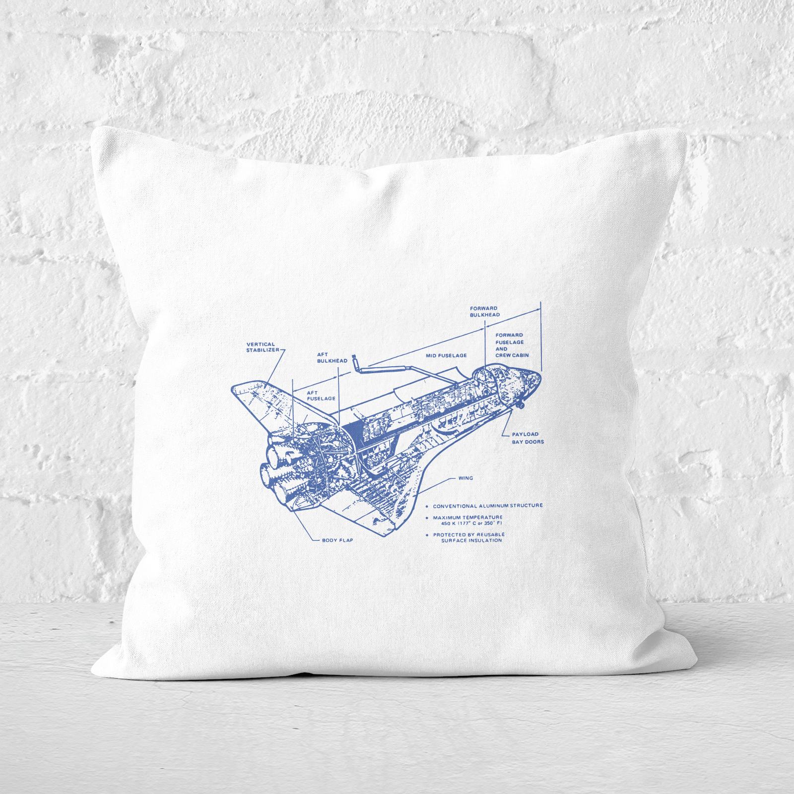 Shuttle Side View Schematic Square Cushion - 50x50cm - Soft Touch
