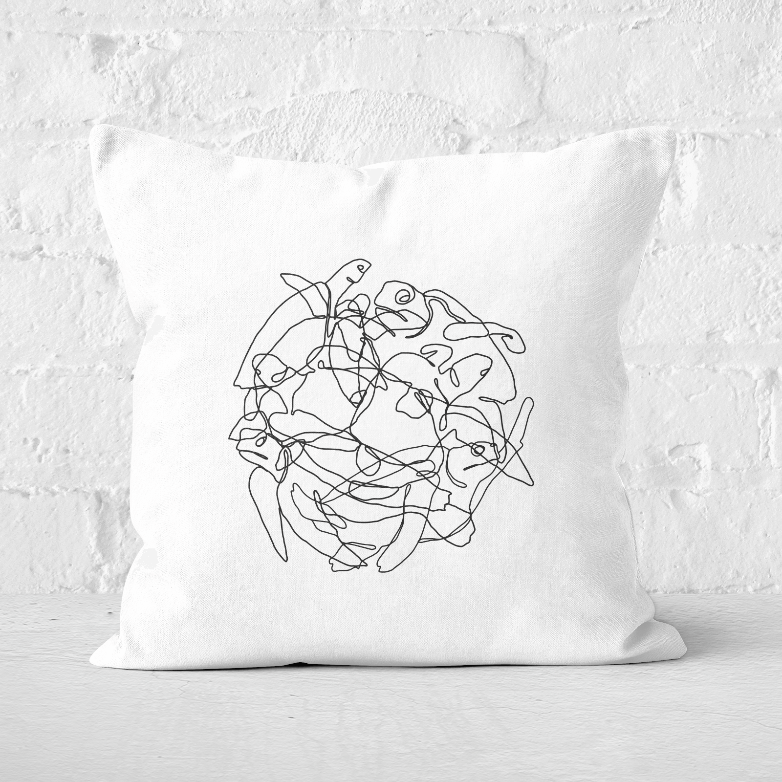 Pressed Flowers Turtle Scribbles Square Cushion - 60x60cm - Soft Touch