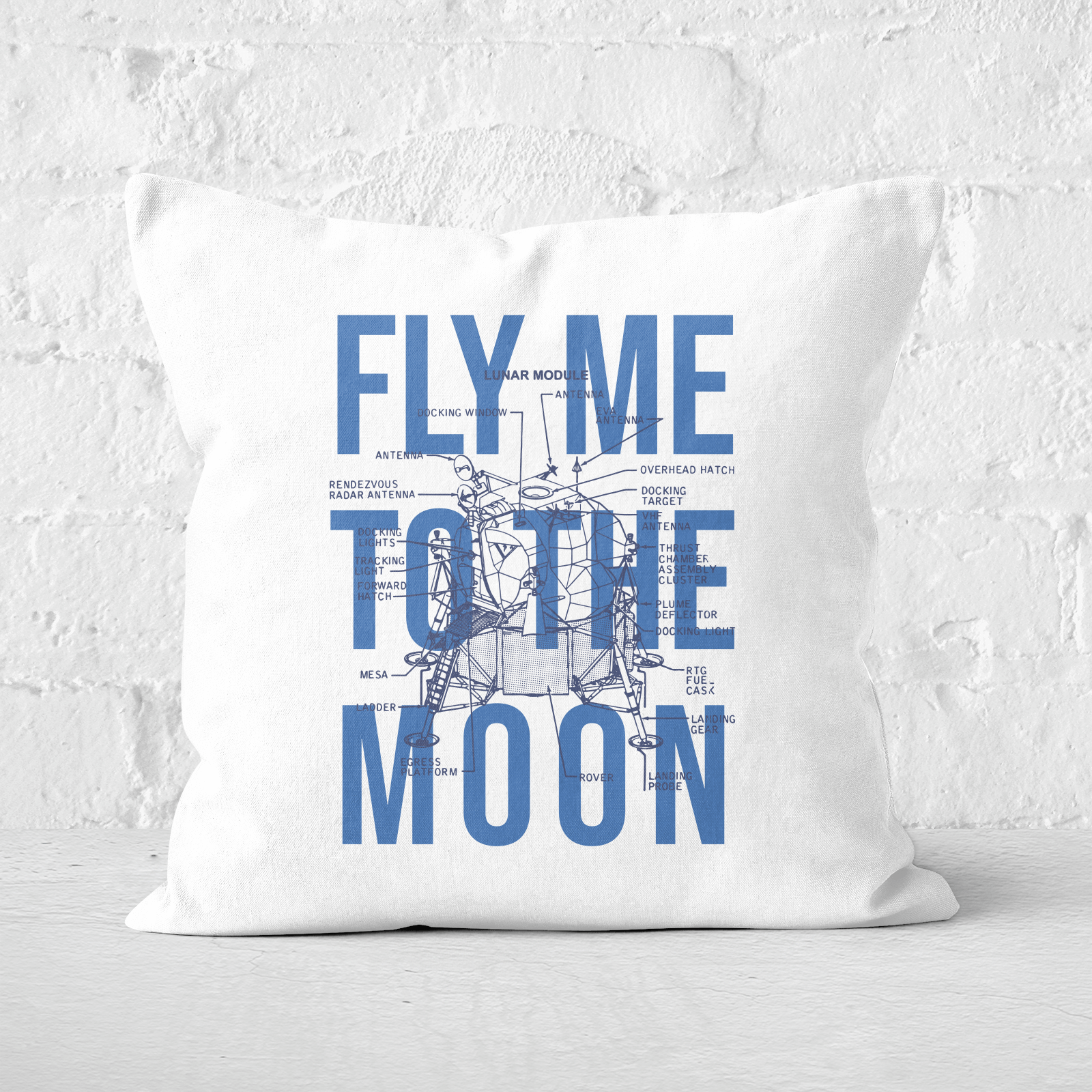 Fly Me To The Moon Blue Print Square Cushion - 60x60cm - Soft Touch