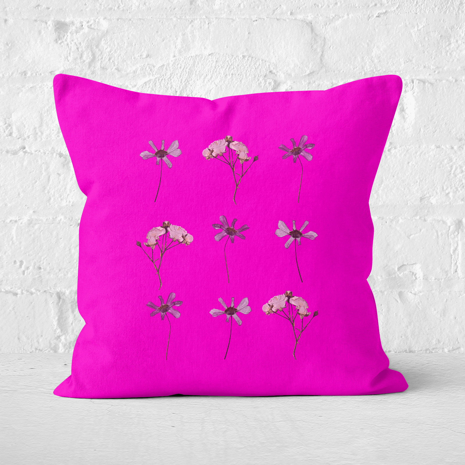 Pressed Flowers Hot Tones Trio Flower Print Square Cushion - 60x60cm - Soft Touch