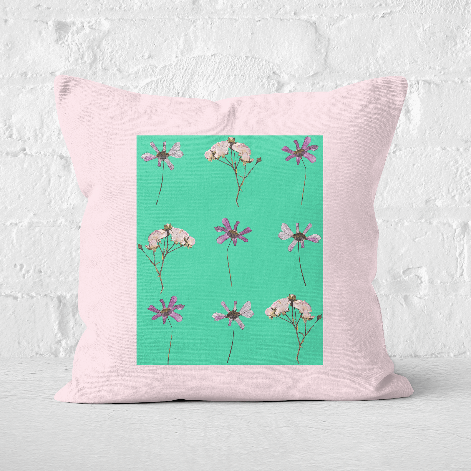 Pressed Flowers Natural Tone Trio Flowers Square Cushion - 60x60cm - Soft Touch
