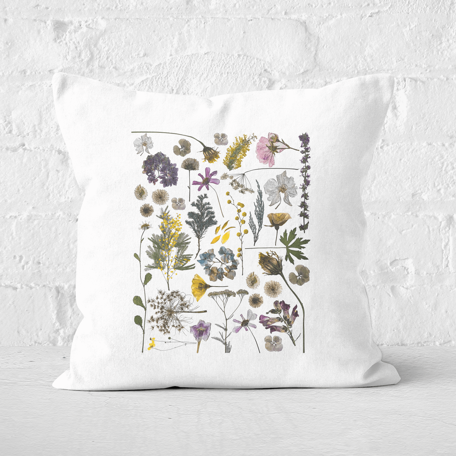 Pressed Flowers Pressed Flower Print Square Cushion - 60x60cm - Soft Touch