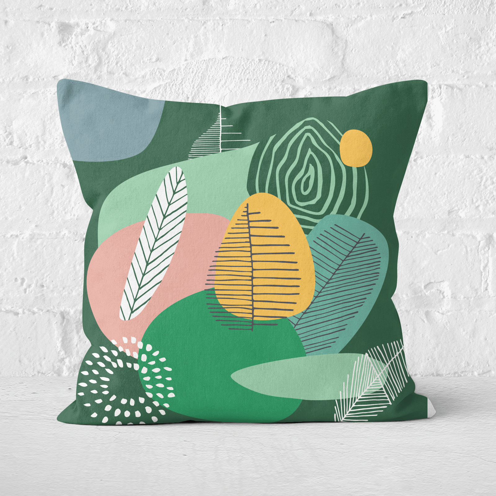 Earth Friendly Abstract Leaves And Feathers Square Cushion - 60x60cm - Soft Touch