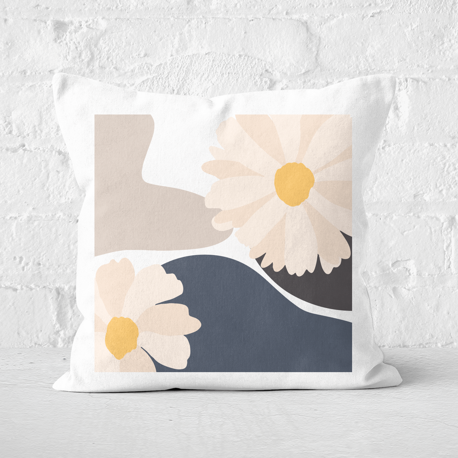 Pressed Flowers Abstract Daisies Square Cushion - 40x40cm - Soft Touch