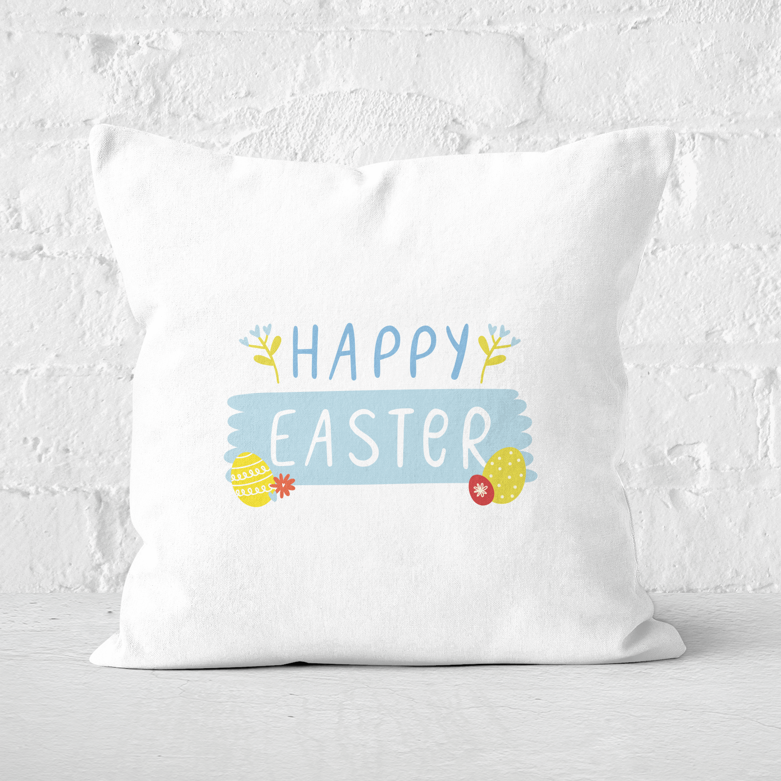 Pressed Flowers Happy Easter Square Cushion - 60x60cm - Soft Touch