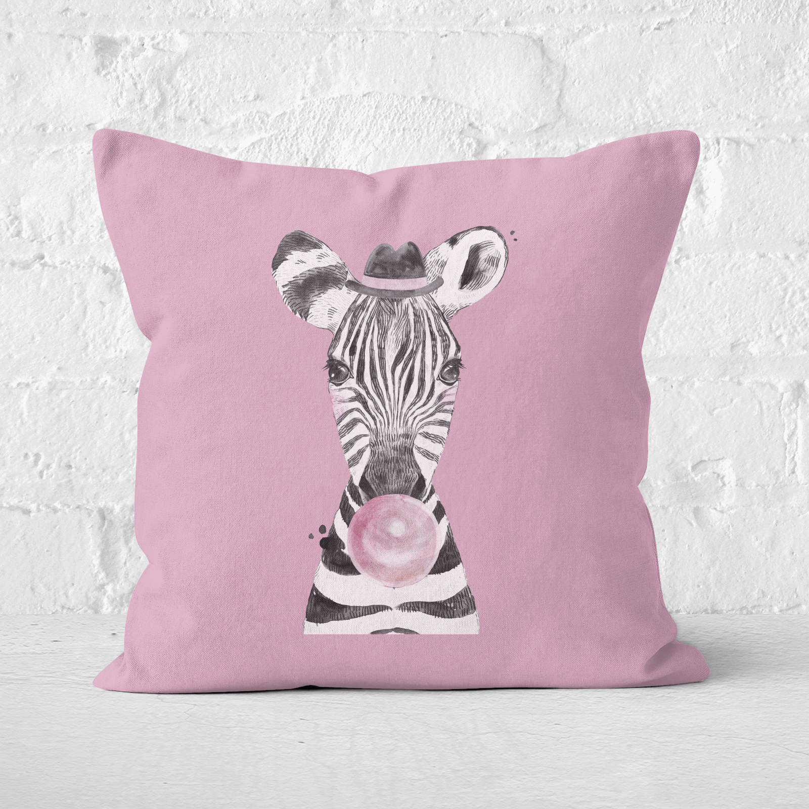 Pressed Flowers Bubblegum Zebra Square Cushion - 60x60cm - Soft Touch