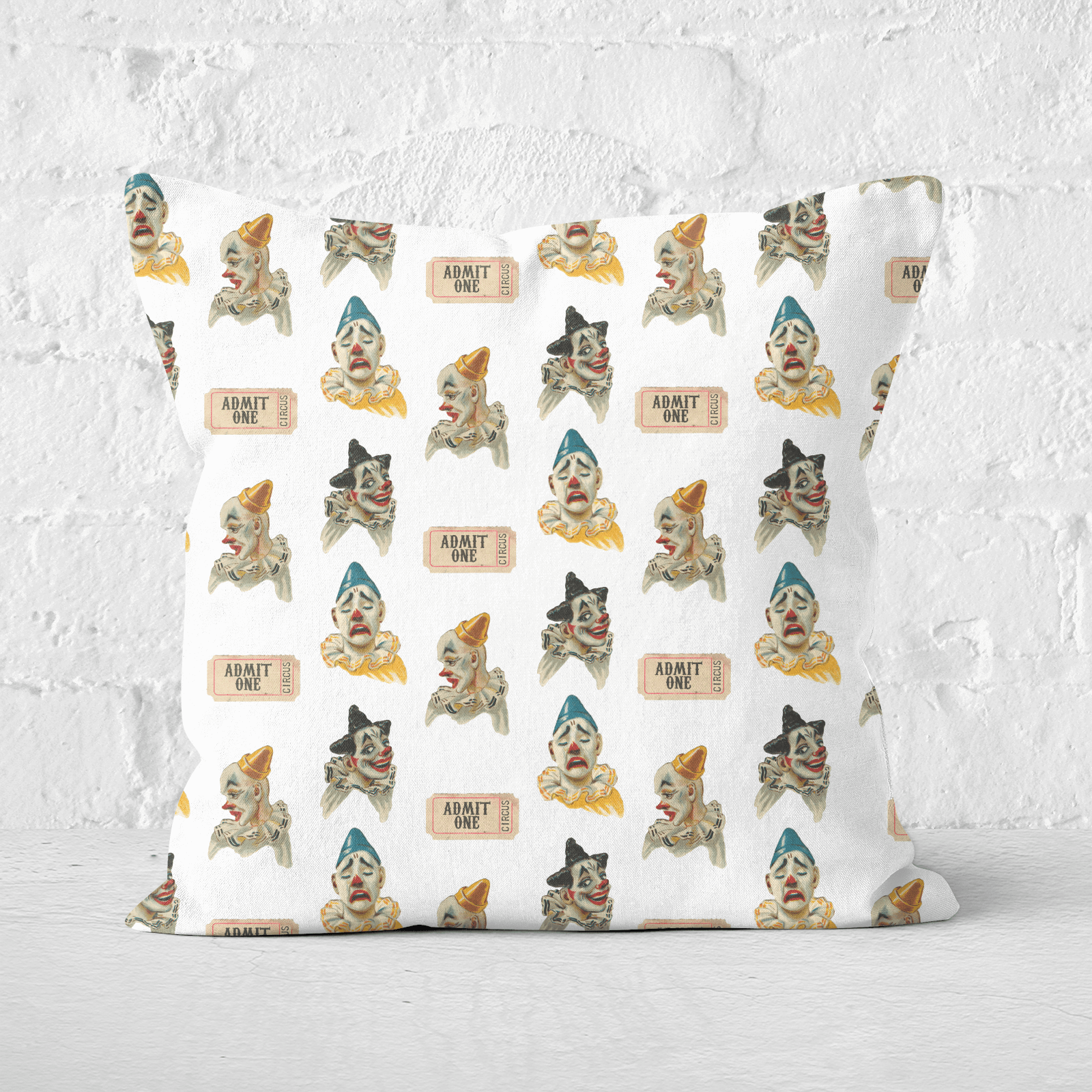 Pressed Flowers Circus Clown Pattern Square Cushion - 60x60cm - Soft Touch