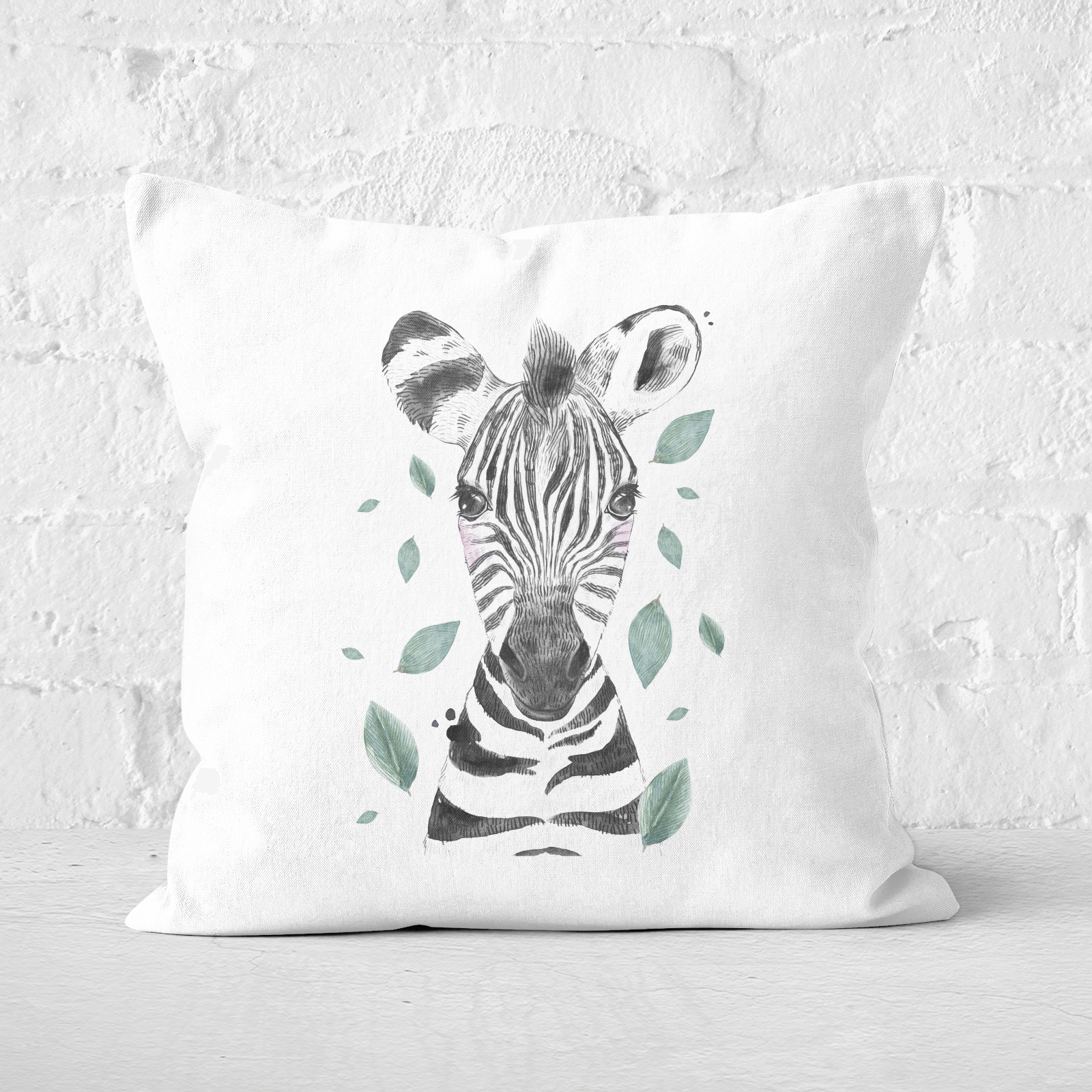 Pressed Flowers Zebra And Leaves Square Cushion - 60x60cm - Soft Touch