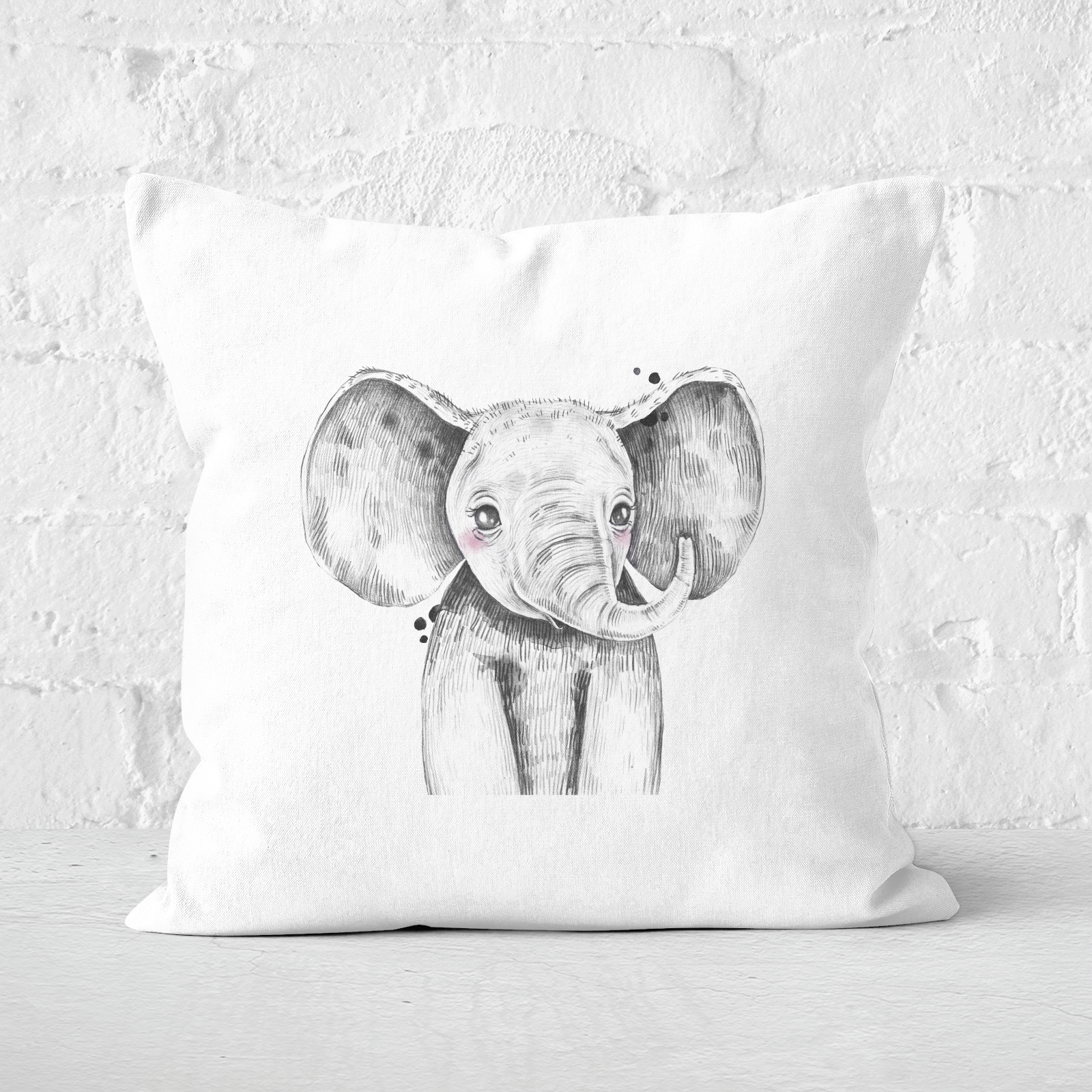 Pressed Flowers Cute Elephant Square Cushion - 60x60cm - Soft Touch