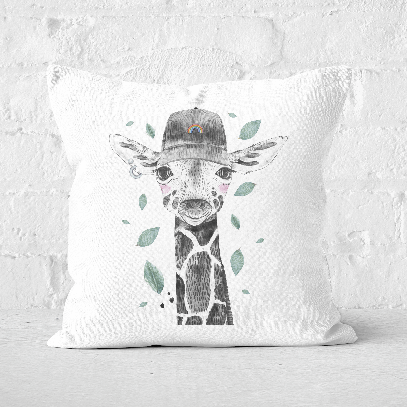Pressed Flowers Rainbow Giraffe Square Cushion - 60x60cm - Soft Touch