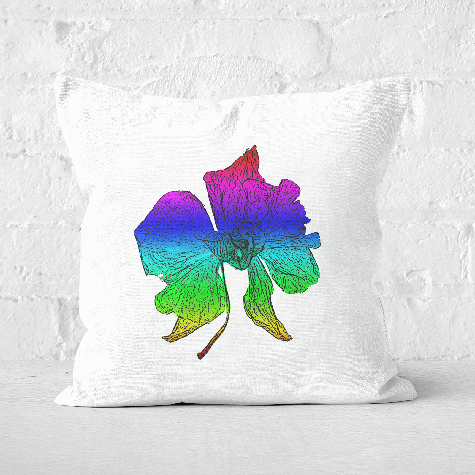 Pressed Flowers Ombre Rainbow Flower Square Cushion - 60x60cm - Soft Touch