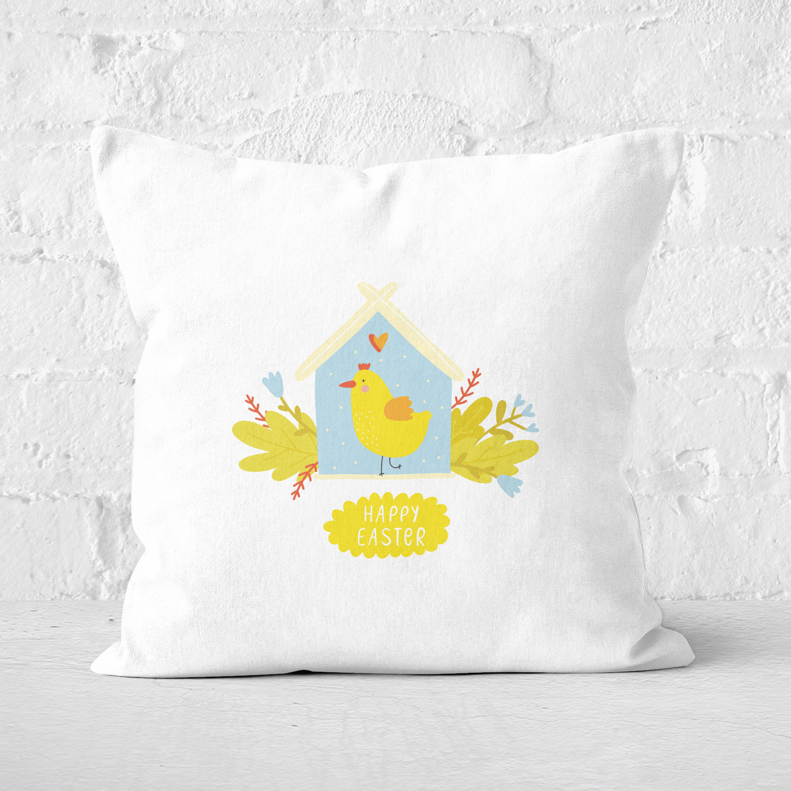 Pressed Flowers Home For Easter Square Cushion - 40x40cm - Soft Touch