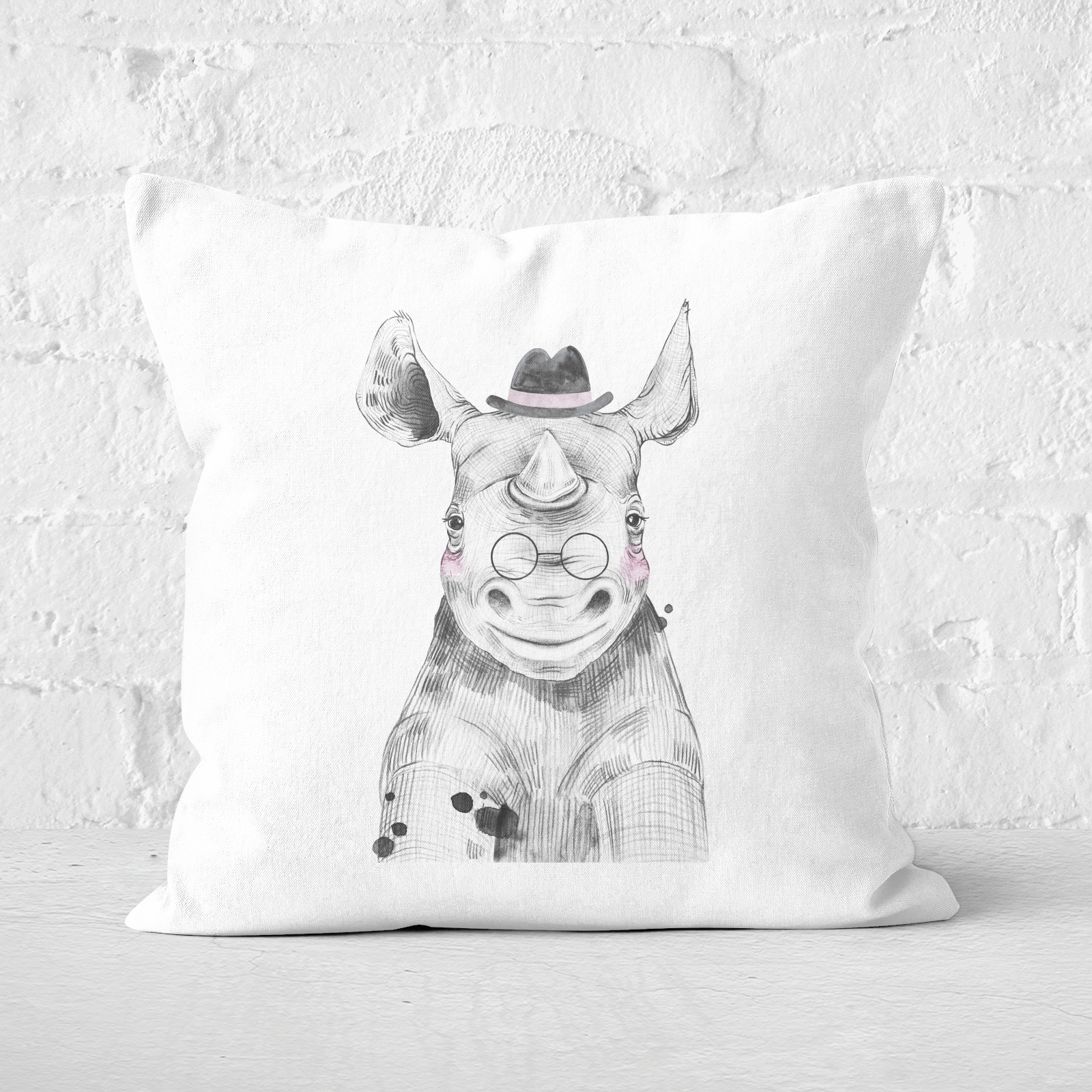 Pressed Flowers Literate Rhino Square Cushion - 60x60cm - Soft Touch