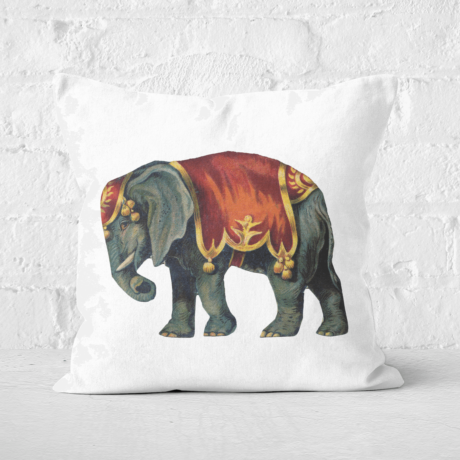 Pressed Flowers Circus Elephant Square Cushion - 60x60cm - Soft Touch