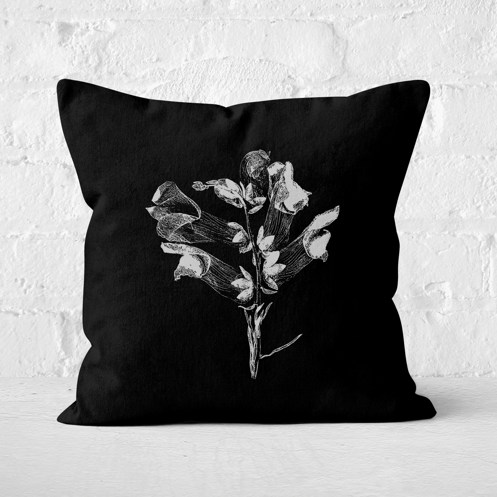 Pressed Flowers Monochrome Large Flower Square Cushion - 60x60cm - Soft Touch
