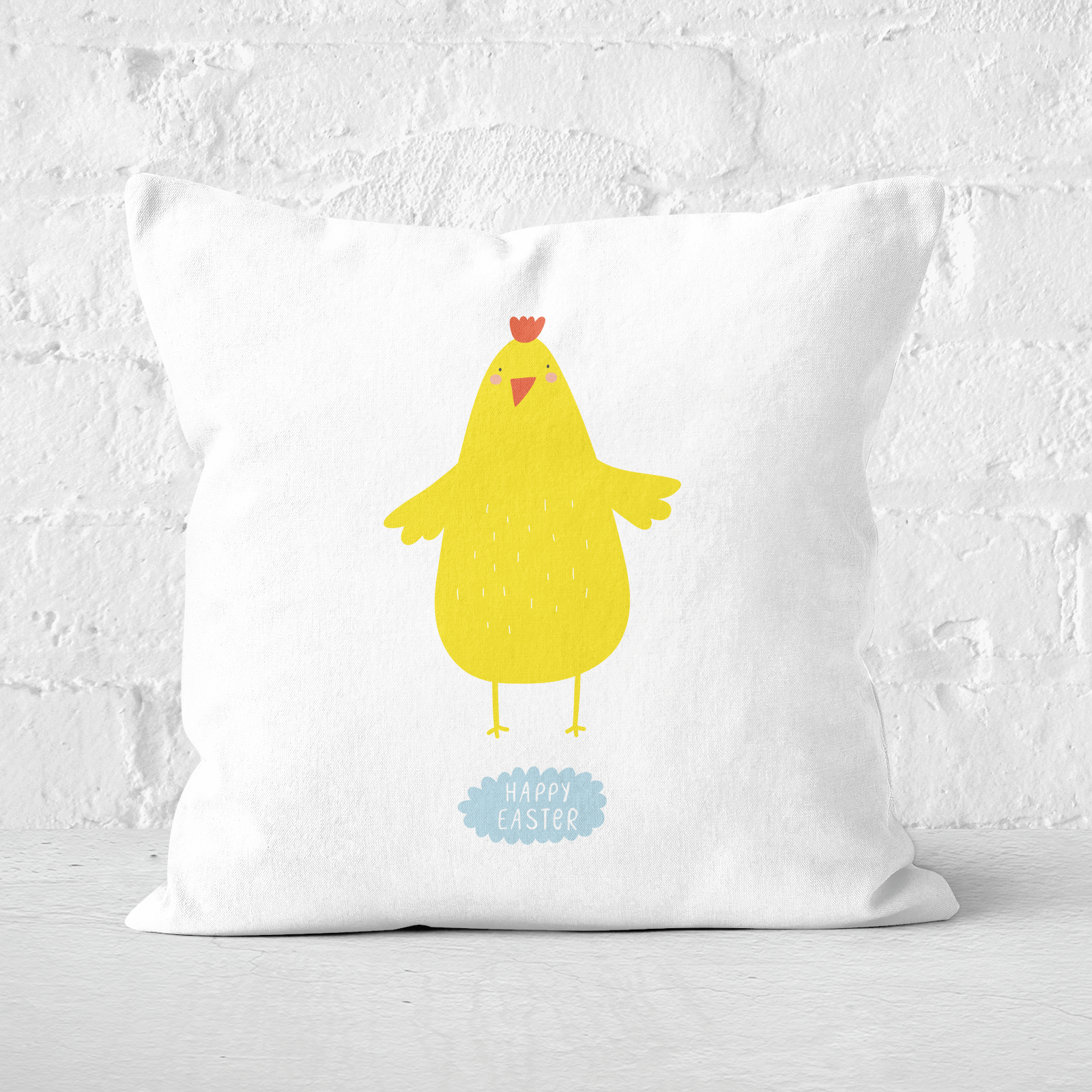 Pressed Flowers Happy Easter Chicken Square Cushion - 60x60cm - Soft Touch