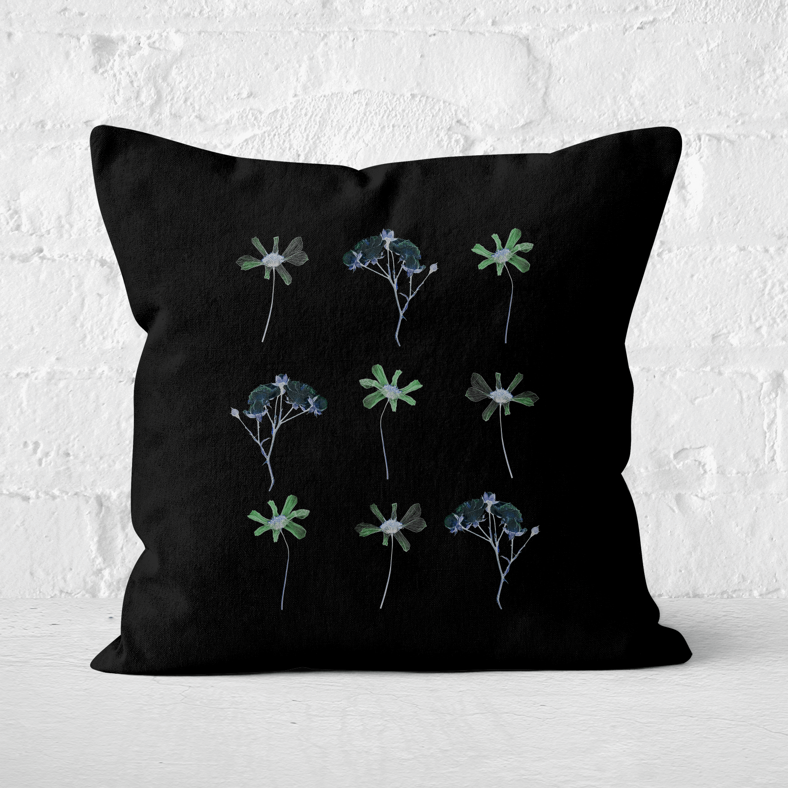 Pressed Flowers Inverted Trio Flower Print Square Cushion - 60x60cm - Soft Touch