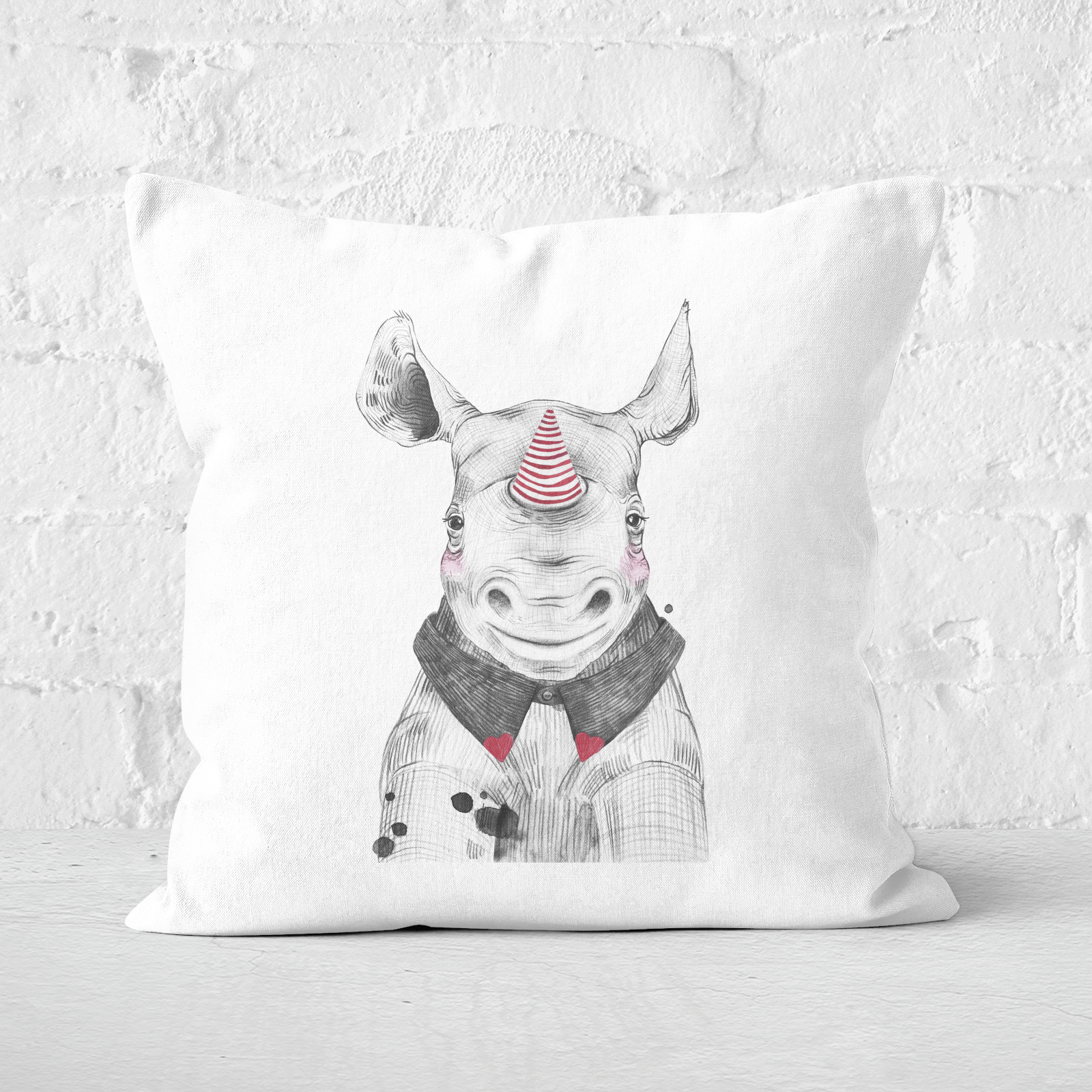 Pressed Flowers Clown Rhino Square Cushion - 60x60cm - Soft Touch