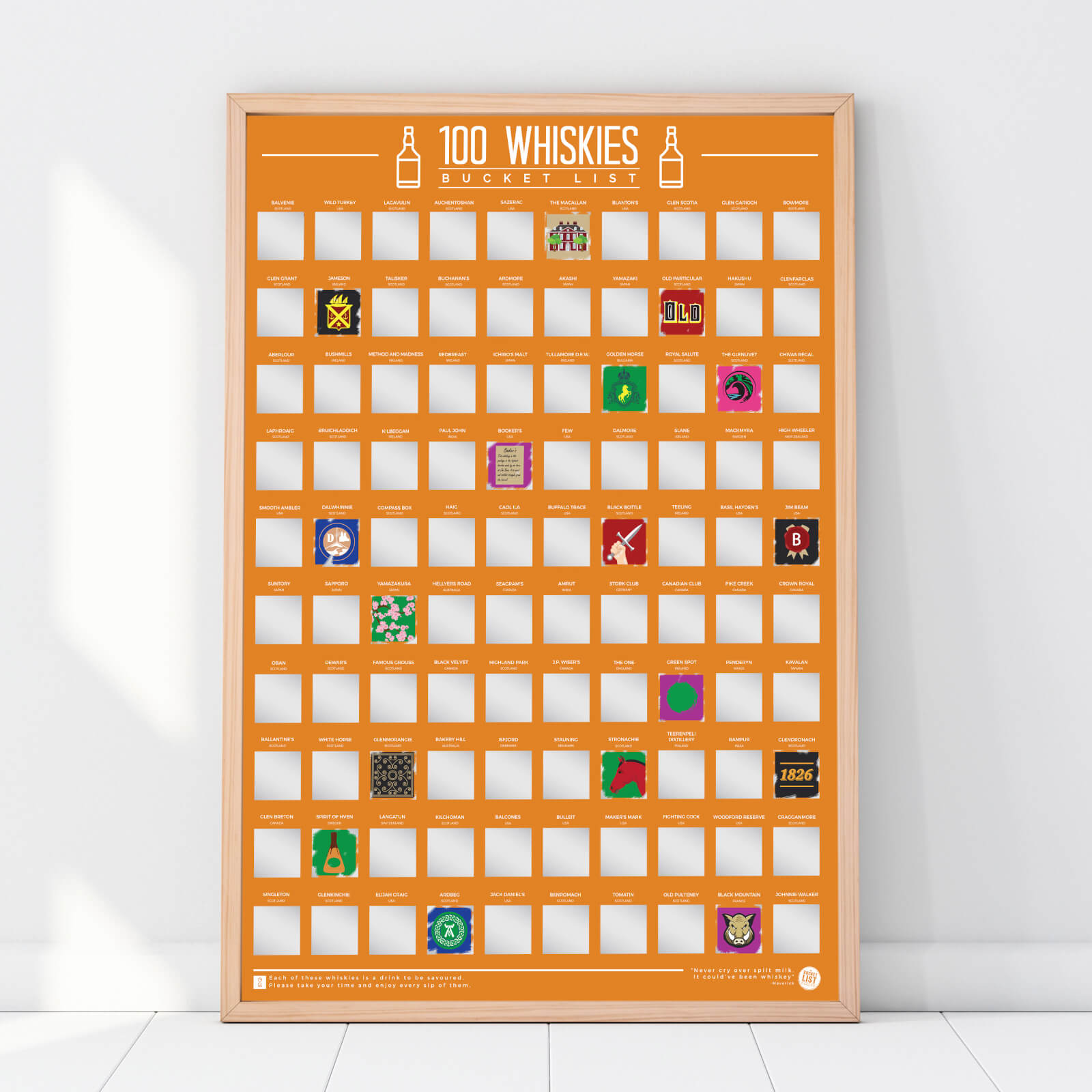100 Whiskies Scratch Off Bucket List Poster