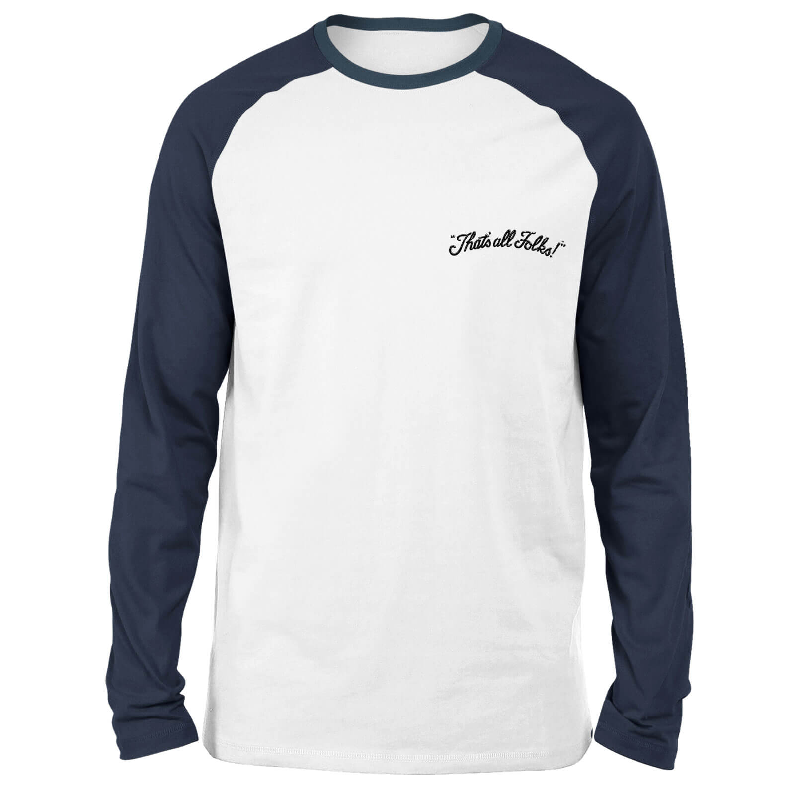 

T-shirt à manches longues Raglan Looney Tunes That's All Folks - Brodé - Blanc/Bleu Marine - Unisexe - S