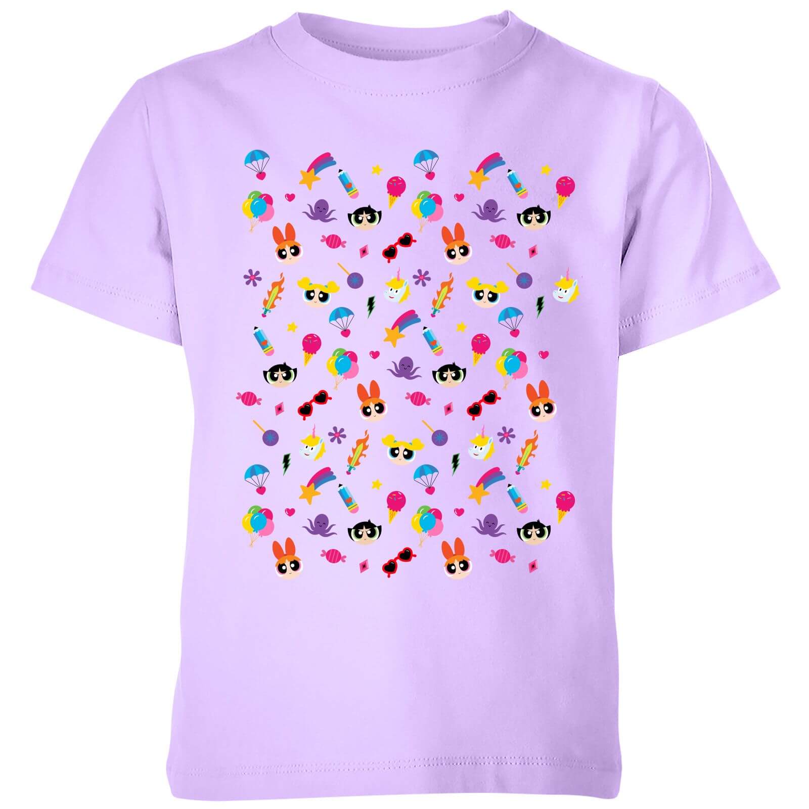 The Powerpuff Girls Pattern Kids' T-Shirt - Lilac - 3-4 Years - Lilac
