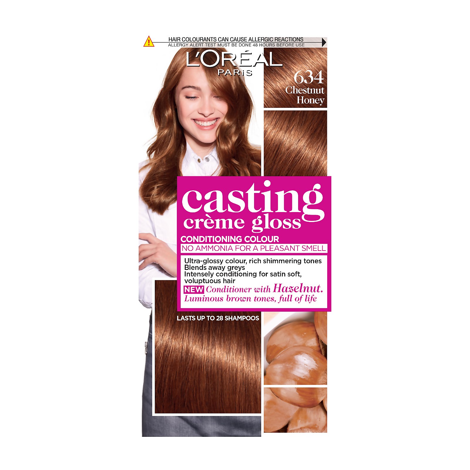 L'Oreal Paris Casting Creme Gloss Semi-Permanent Hair Dye (Various Shades) - 634 Chesnut Honey Brown