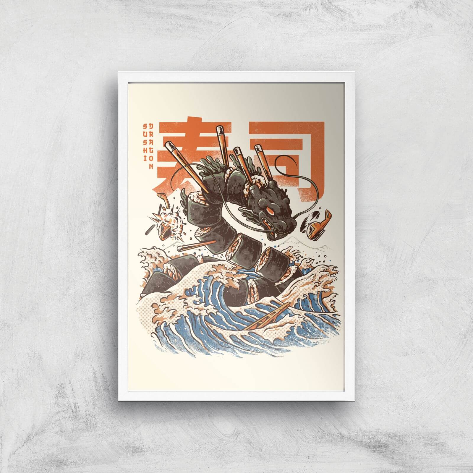 Ilustrata The Great Sushi Dragon Giclee Art Print - A2 - White Frame