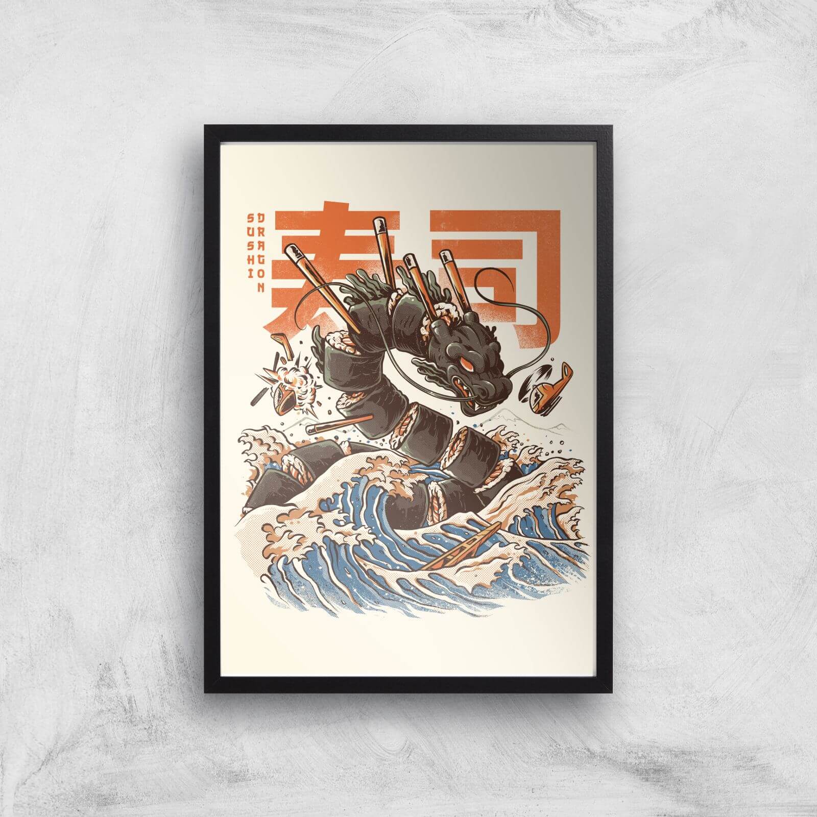 Ilustrata The Great Sushi Dragon Giclee Art Print - A2 - Black Frame