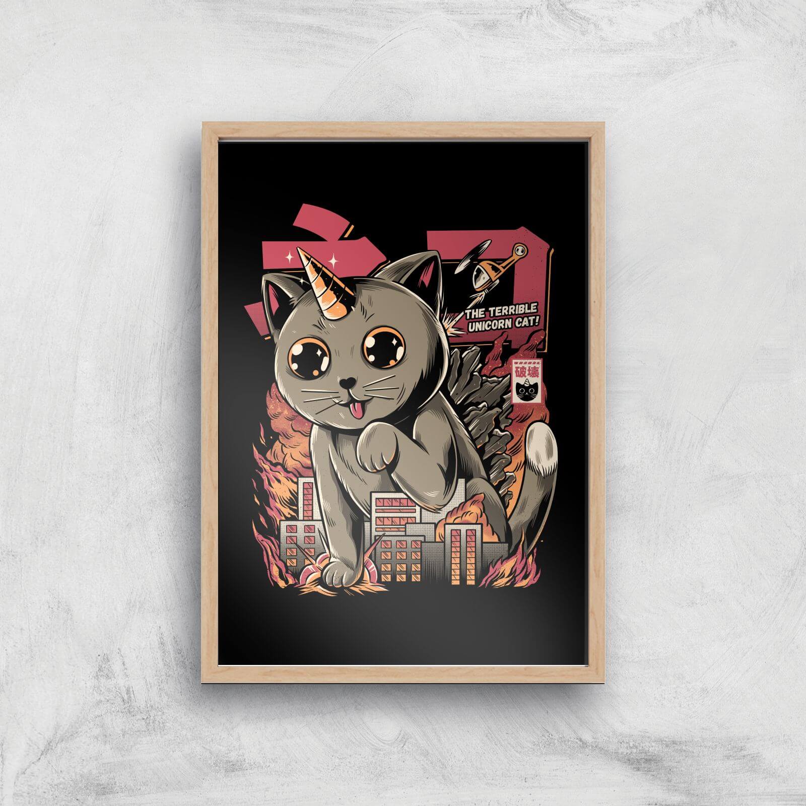 Ilustrata Catzilla Giclee Art Print - A3 - Wooden Frame