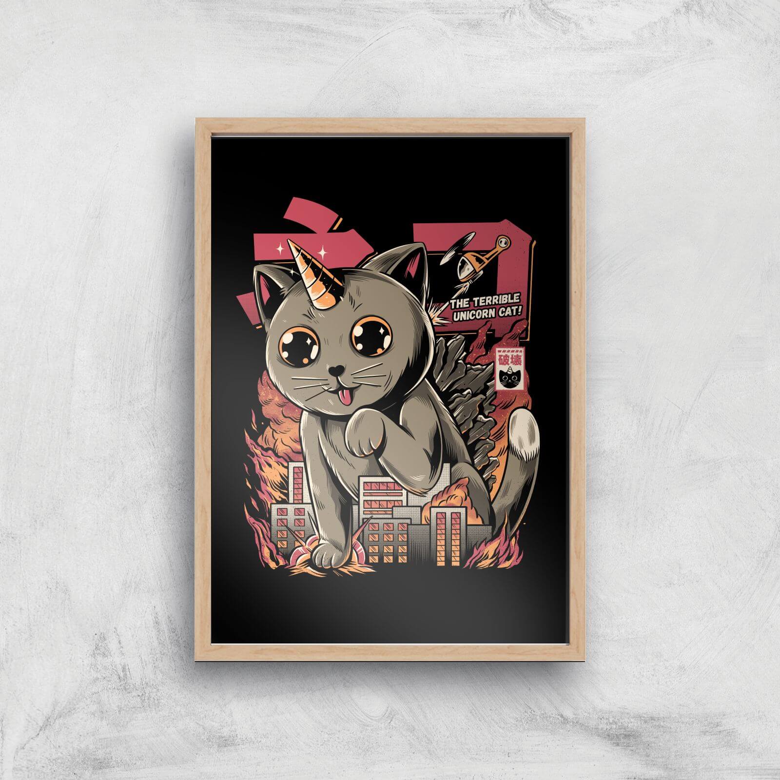 Ilustrata Catzilla Giclee Art Print - A2 - Wooden Frame