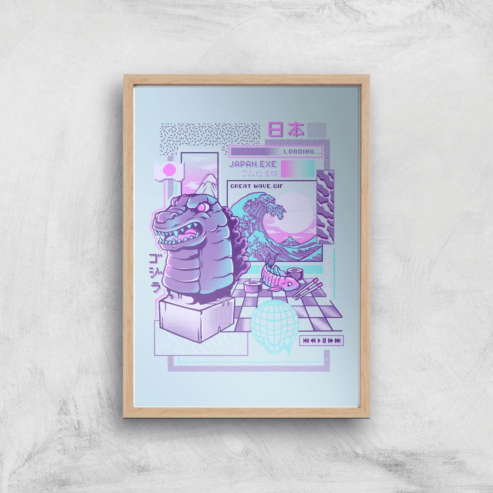 Ilustrata Japan Wave Giclee Art Print - A4 - Wooden Frame