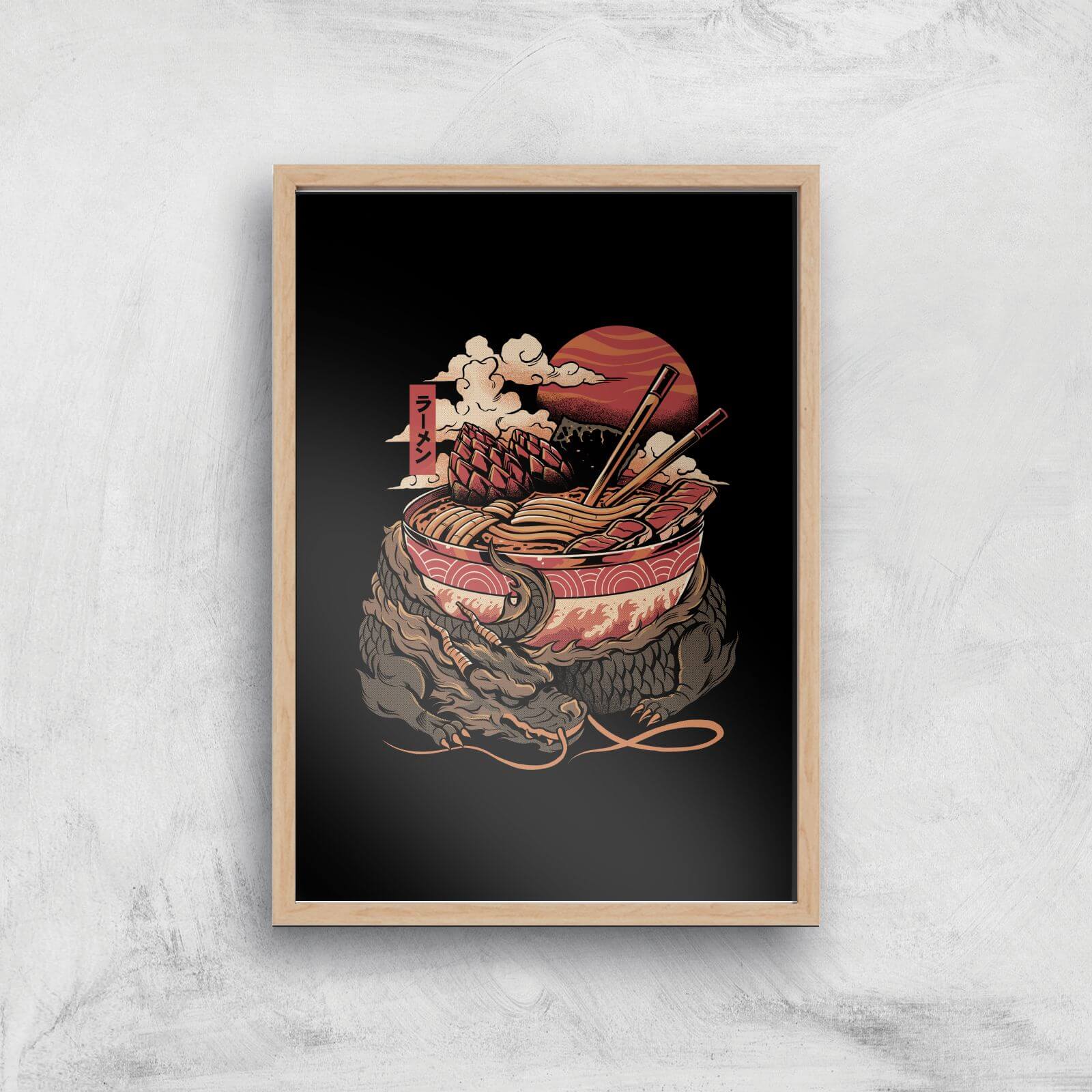 Ilustrata Dragon's Ramen Giclee Art Print - A4 - Wooden Frame
