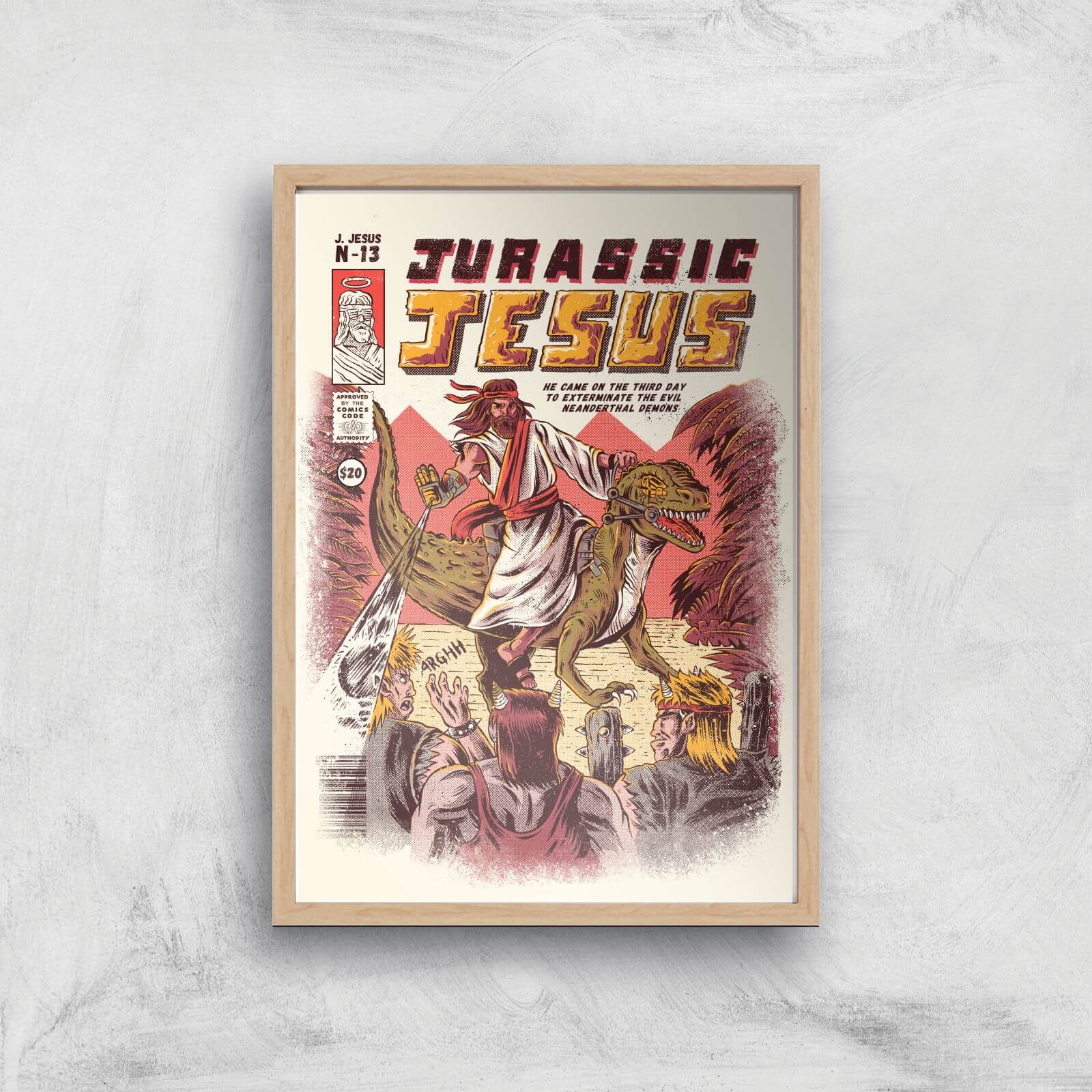 Ilustrata Jurassic Jesus Giclee Art Print - A3 - Wooden Frame