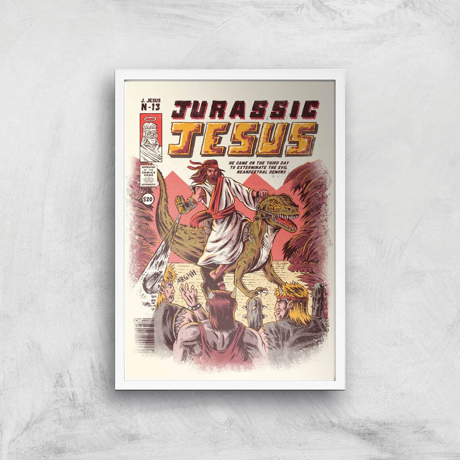 Ilustrata Jurassic Jesus Giclee Art Print - A3 - White Frame