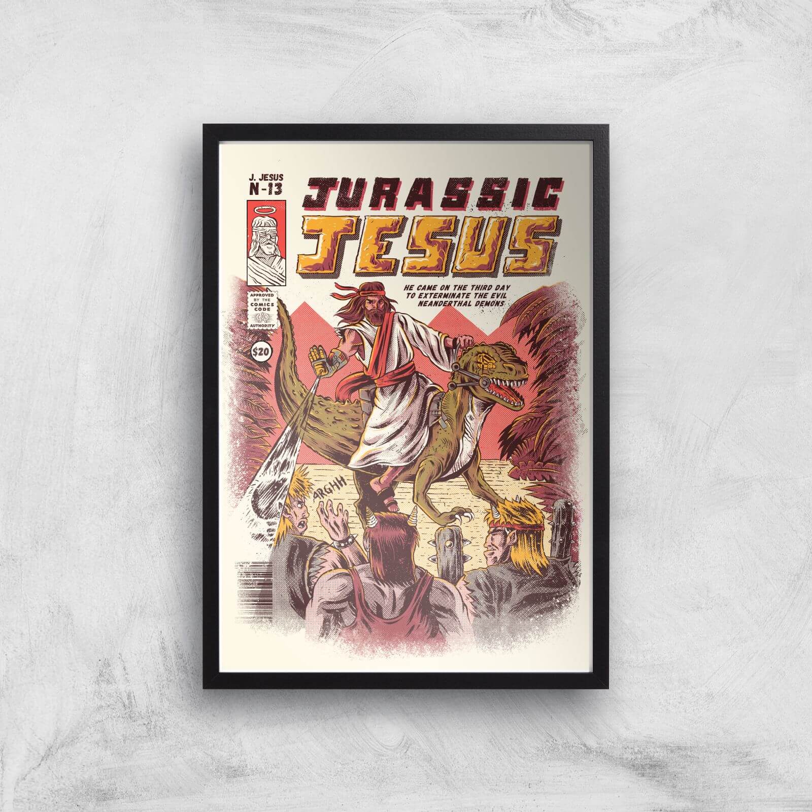 Ilustrata Jurassic Jesus Giclee Art Print - A2 - Black Frame
