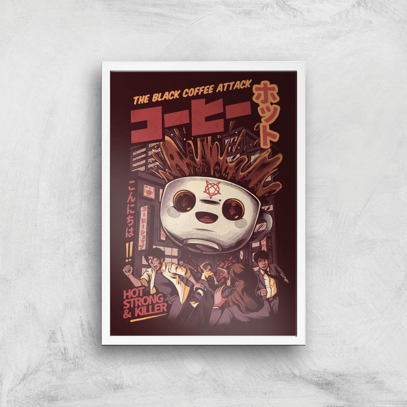 Ilustrata Black Coffee Kaiju Giclee Art Print - A3 - White Frame