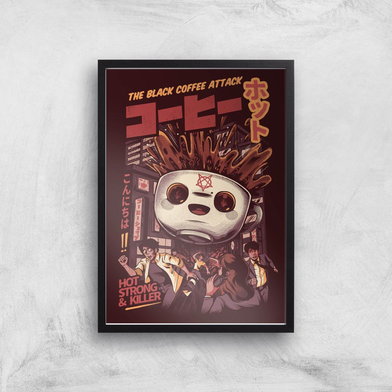 Ilustrata Black Coffee Kaiju Giclee Art Print - A2 - Black Frame