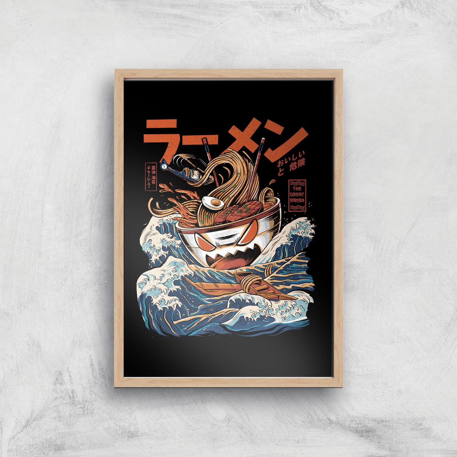 Ilustrata Great Ramen Giclee Art Print - A4 - Wooden Frame