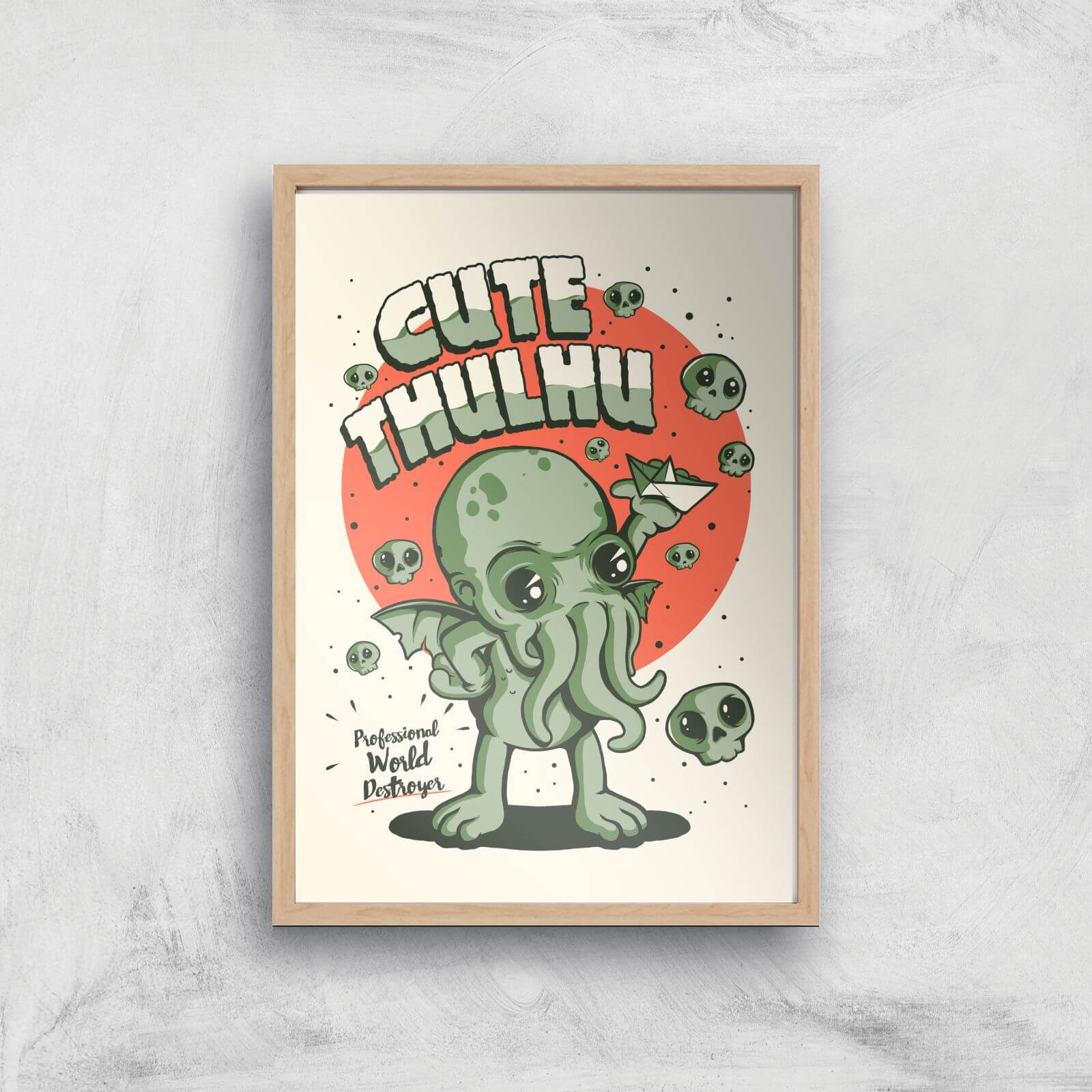 Ilustrata Cutethulhu Giclee Art Print - A4 - Wooden Frame