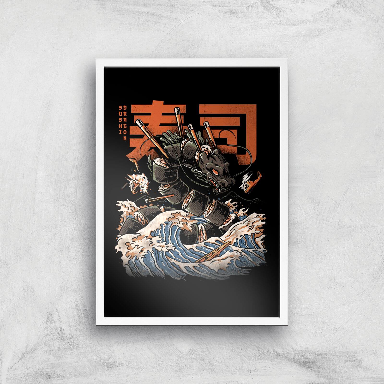 Ilustrata Sushi Dragon Giclee Art Print - A3 - White Frame