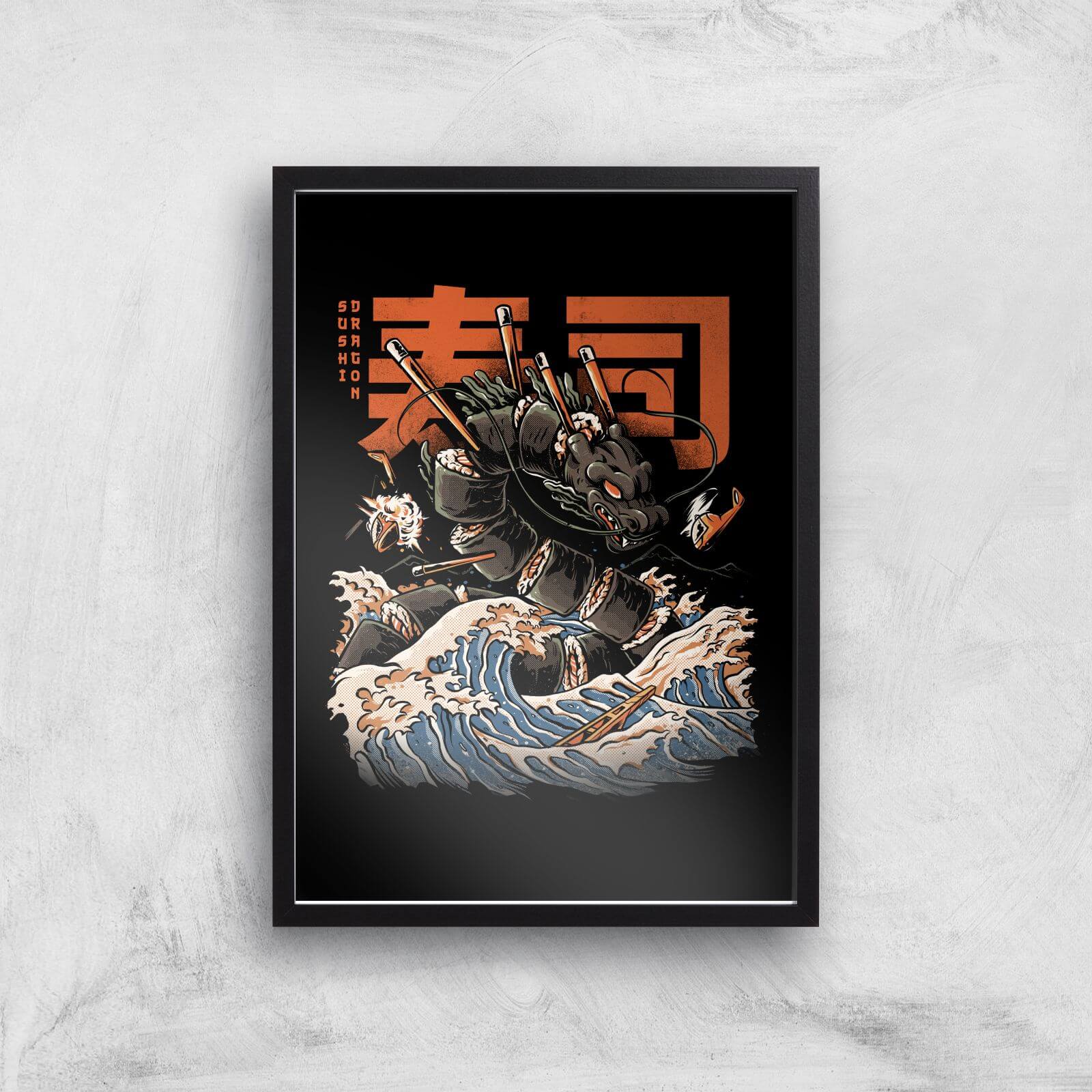 Ilustrata Sushi Dragon Giclee Art Print - A3 - Black Frame