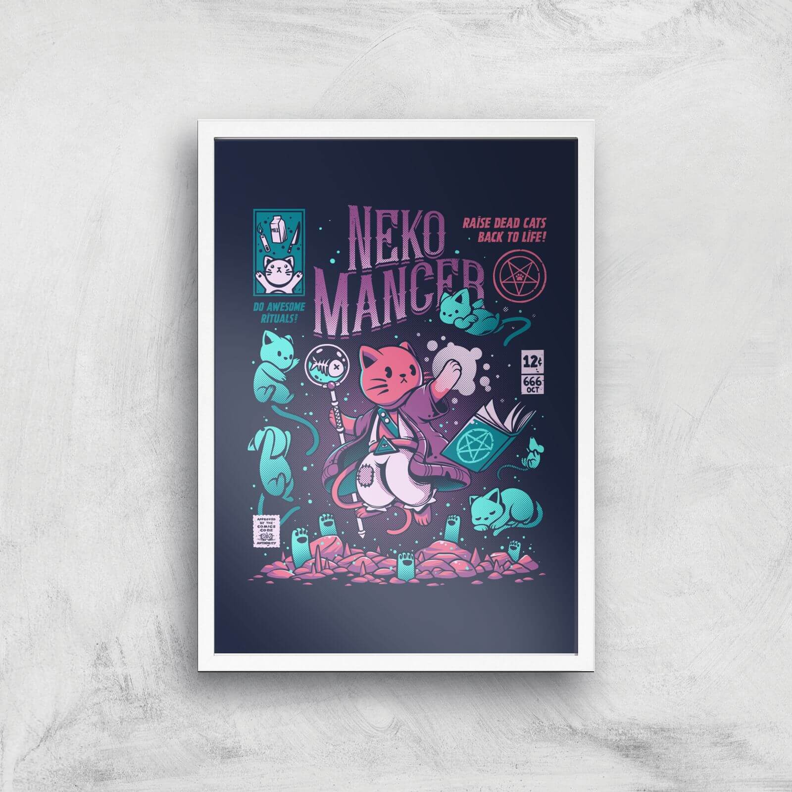 Ilustrata Nekomancer Giclee Art Print - A3 - White Frame